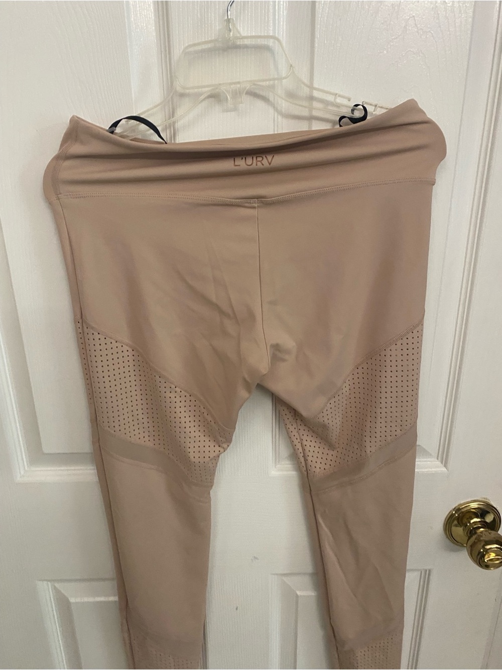 L'URV Nude Beige High-Waist Perforated Leggings